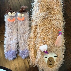 Fuzzy Llama Scarf and Mittens Set